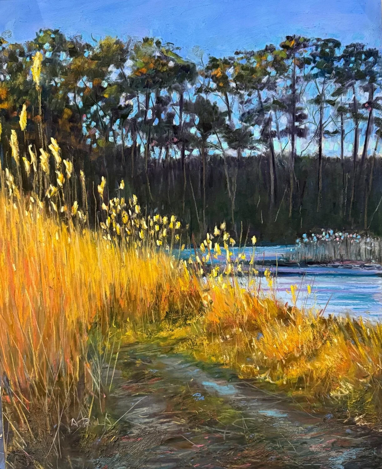 First place  
Al Richards, “Along Miller’s Creek” 

“Chosen for its command of light on the landscape — sensitively observed and well handled in pastel. The composition is strong, with a genuine sense of space and distance.”
