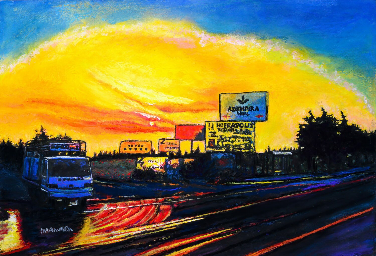 First Place Award, Thomas K. Memmen "Road to Pamukkale" “The strong saturated color with dark contrast makes a powerful presence from afar.  Up close, the play of pure color is realized throughout the foreground.  The mastery of this piece is in how 