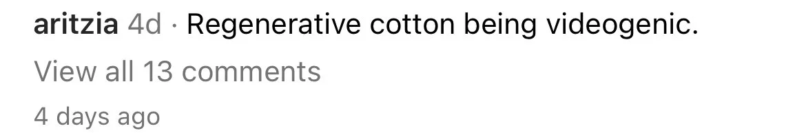 Text excerpt about regenerative cotton being videogenic.