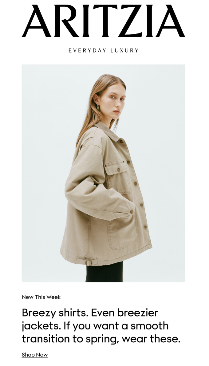 Fashion magazine cover featuring a woman wearing a beige breezy jacket with the headline 'Breezy shirts. Even breezier jackets. If you want a smooth transition to spring, wear these.'