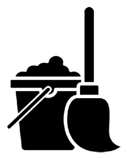 A cleaning bucket with a mop leaning against it and a cleaning spray bottle nearby.
