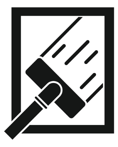 Black and white illustration of a paint roller painting a wall.