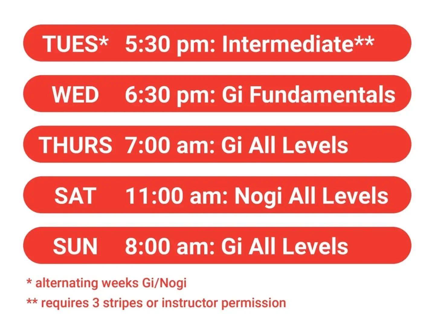 Unita BJJ Schedule