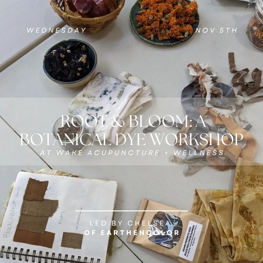 Join us, November 5th, for ❀ Root & Bloom: A Winter Botanical Dye Workshop ❀ with the creator of @_earthencolor_ 
Together we’ll work with the wisdom of flowers, leaves, and plants - transforming your choice of a woven beanie, or natural f