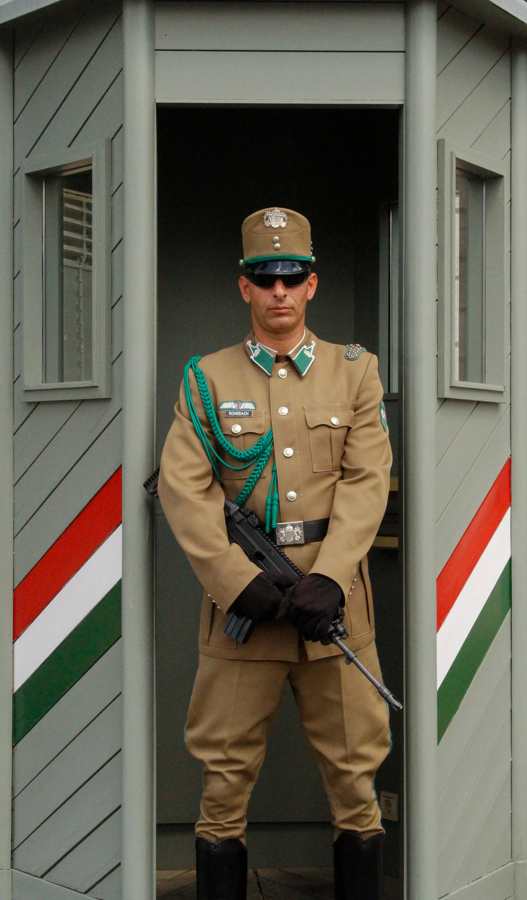 A guard stands in his post at the Fisherman's Bastion in Budapest, Hungary on July 10, 2022.
