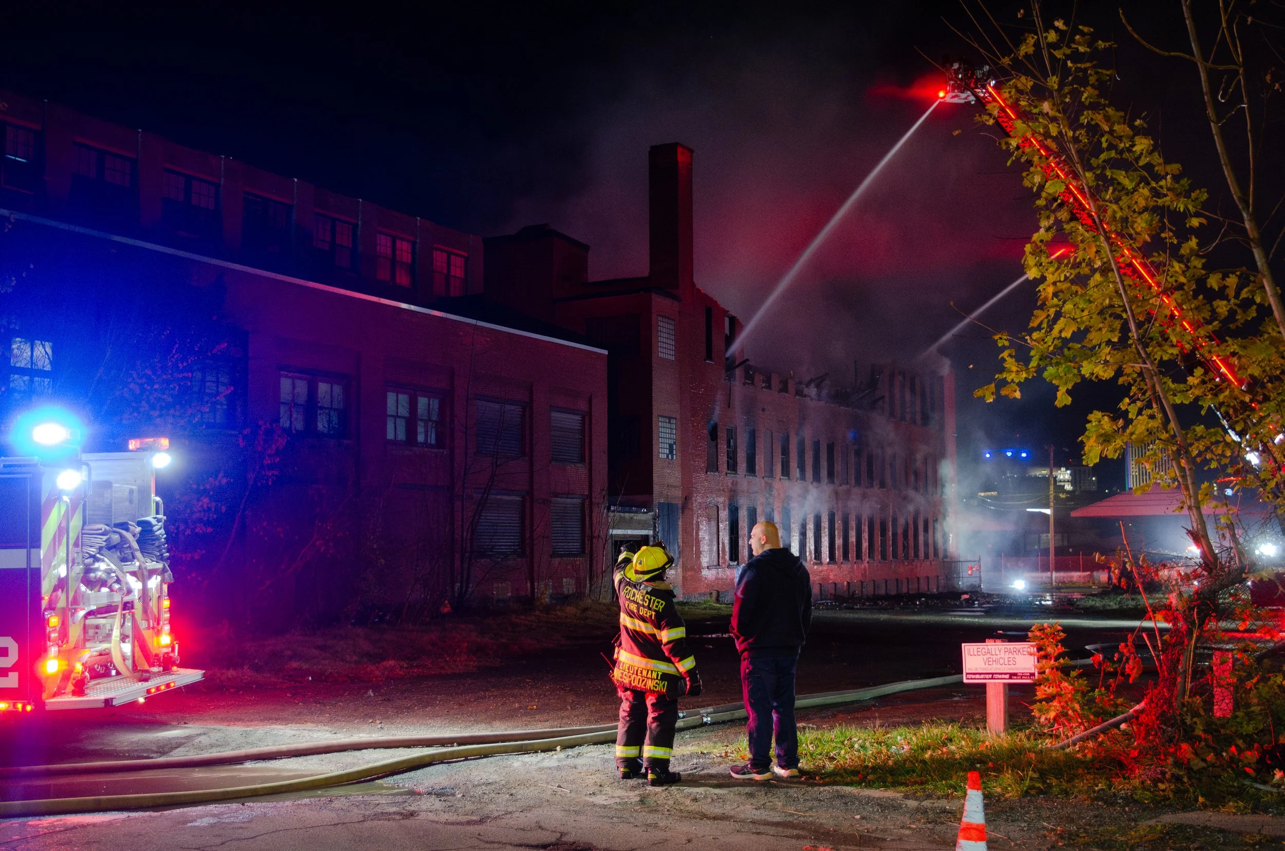 A four alarm fire took place in a commercial building on Canal St. in Rochester, N.Y. on Nov. 18, 2024. The building's roof had collapsed, and a nearby apartment building was evacuated.