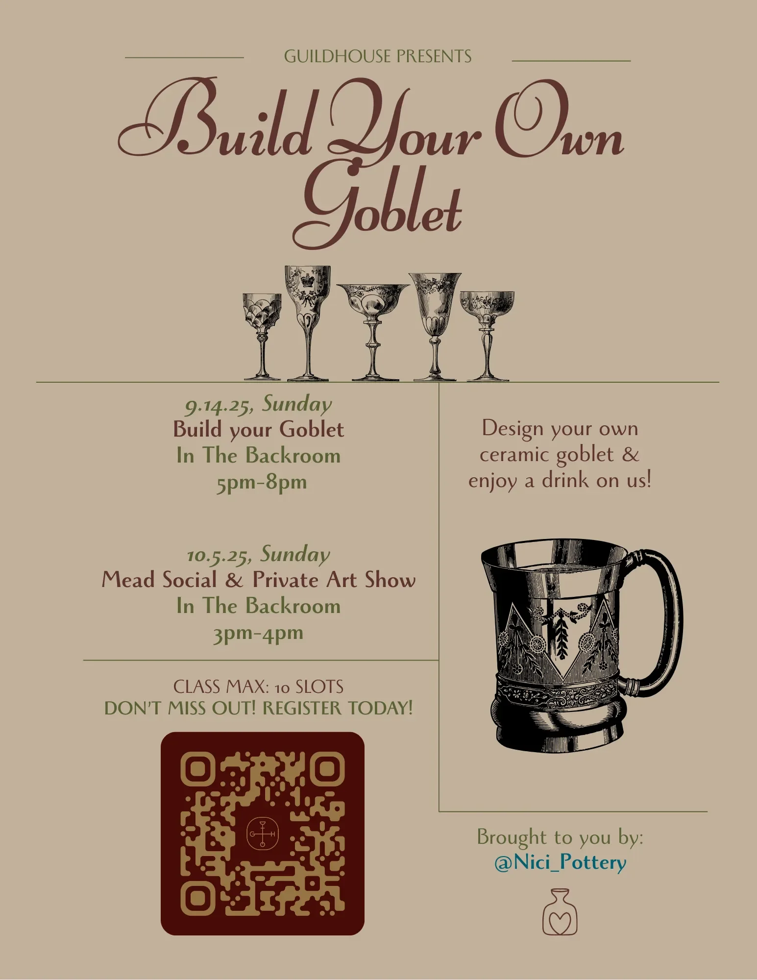 Build Your Own Goblet Pottery Class + Social