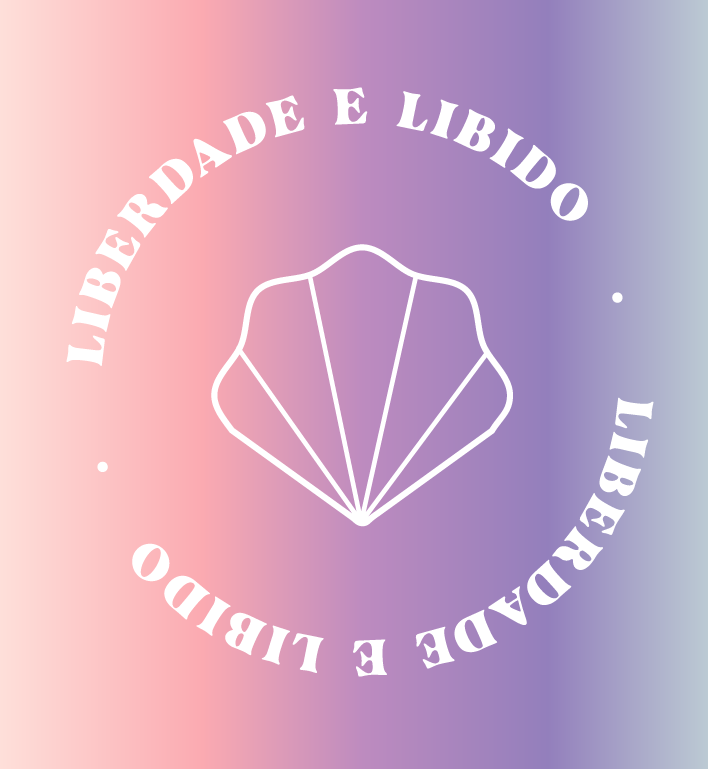 selo da marca com o elemento de concha e o slogan: liberdade e libido