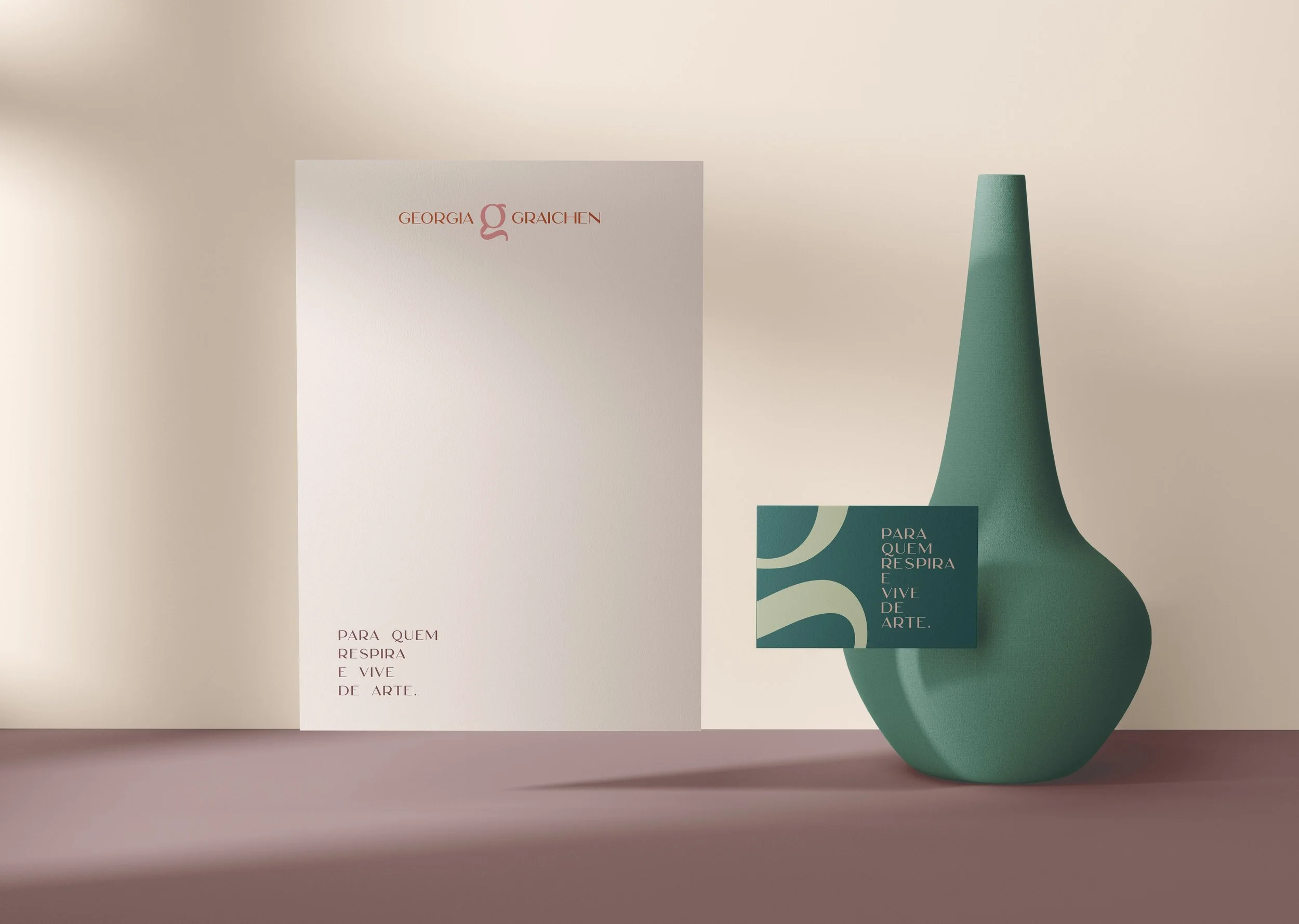 mockup do papel timbrado e cartão de visita com a identidade visual da marca Georgia Graichen.