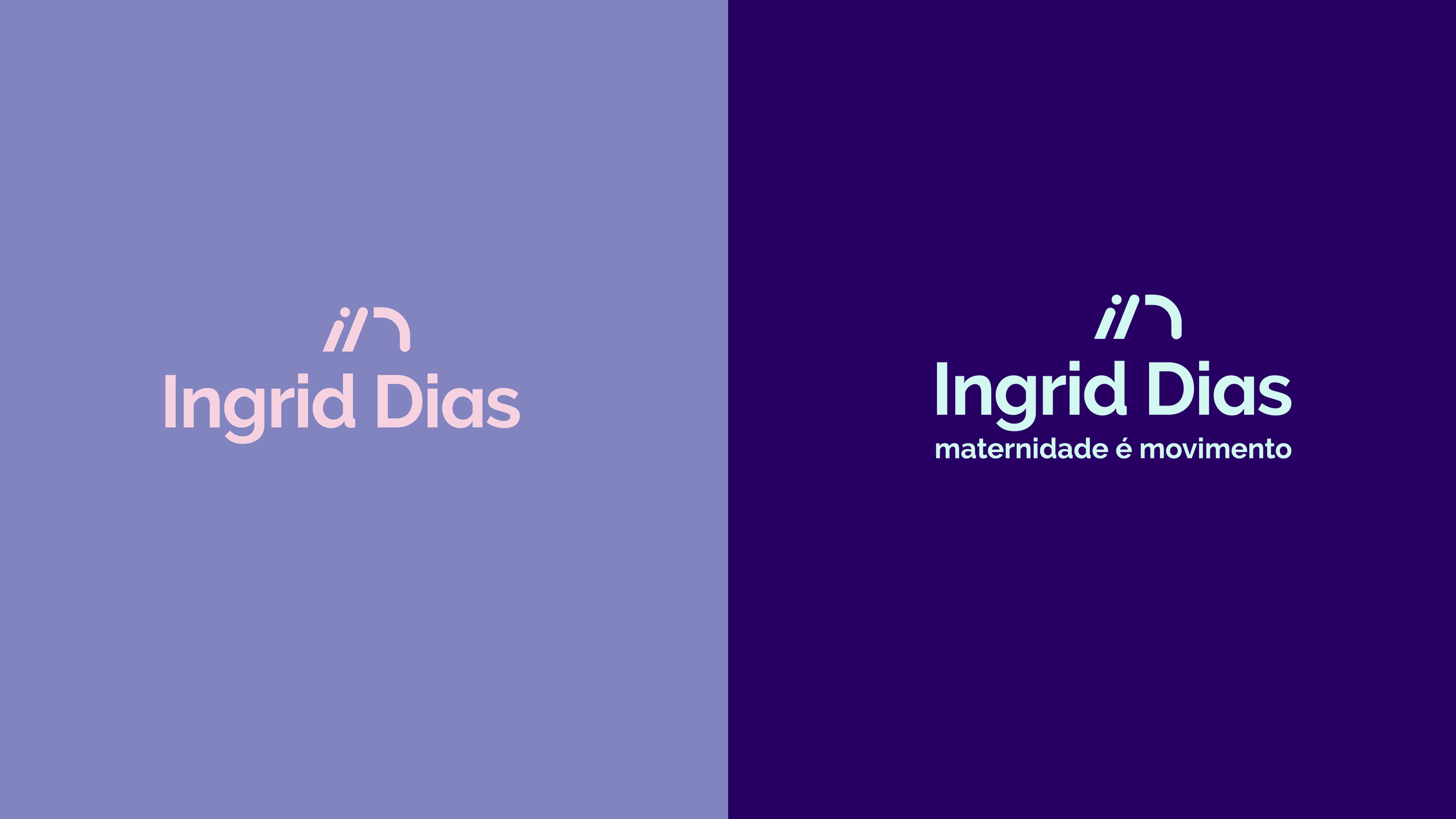 versões do logo Ingrid Dias - o primeiro com tipografia e símbolo e o segundo com tipografia, símbolo e o slogan "maternidade é movimento".