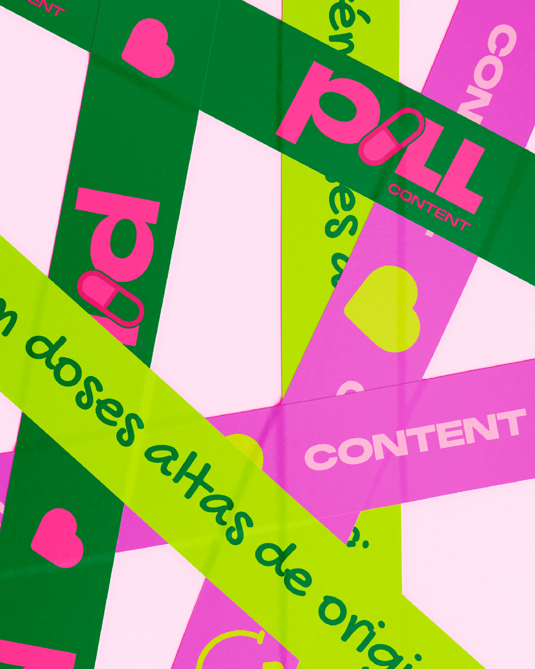 Mockup da identidade visual Pill Content com cores vibrantes