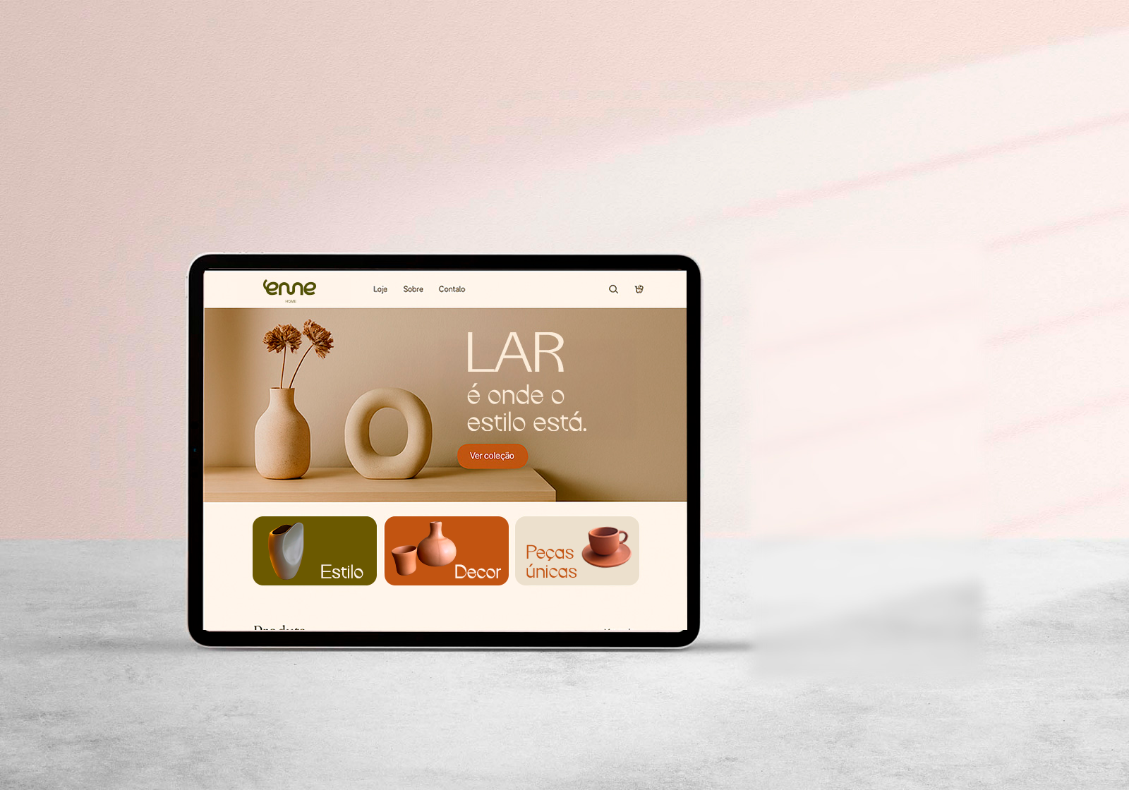mockup do e-commerce eme home em paleta de cor outono quente