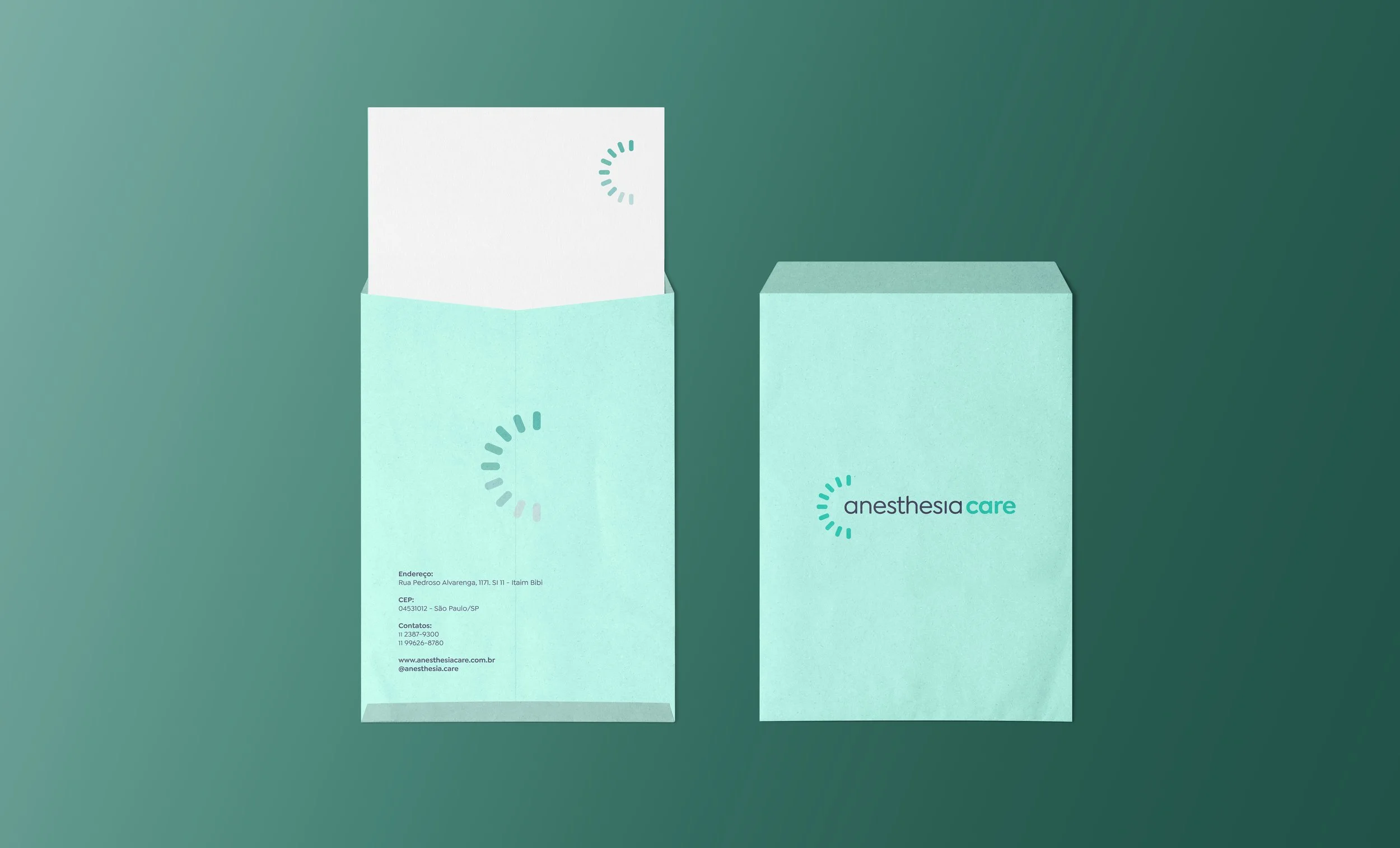 mockup do envelope personalizado da marca anesthesia care