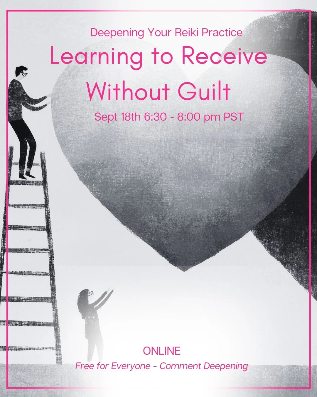 Energetic Receptivity: Saying Yes to What Nourishes You
Thursday, Sept 18 | 6:30&ndash;8:00pm PT | on Zoom | Free

Reiki invites us to be in relationship with energy&mdash;not just as something we offer, but something we allow ourselves to take in.

