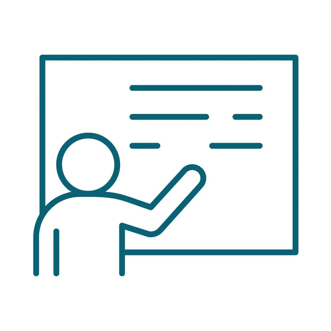 Picto of a man in front of a whiteboard