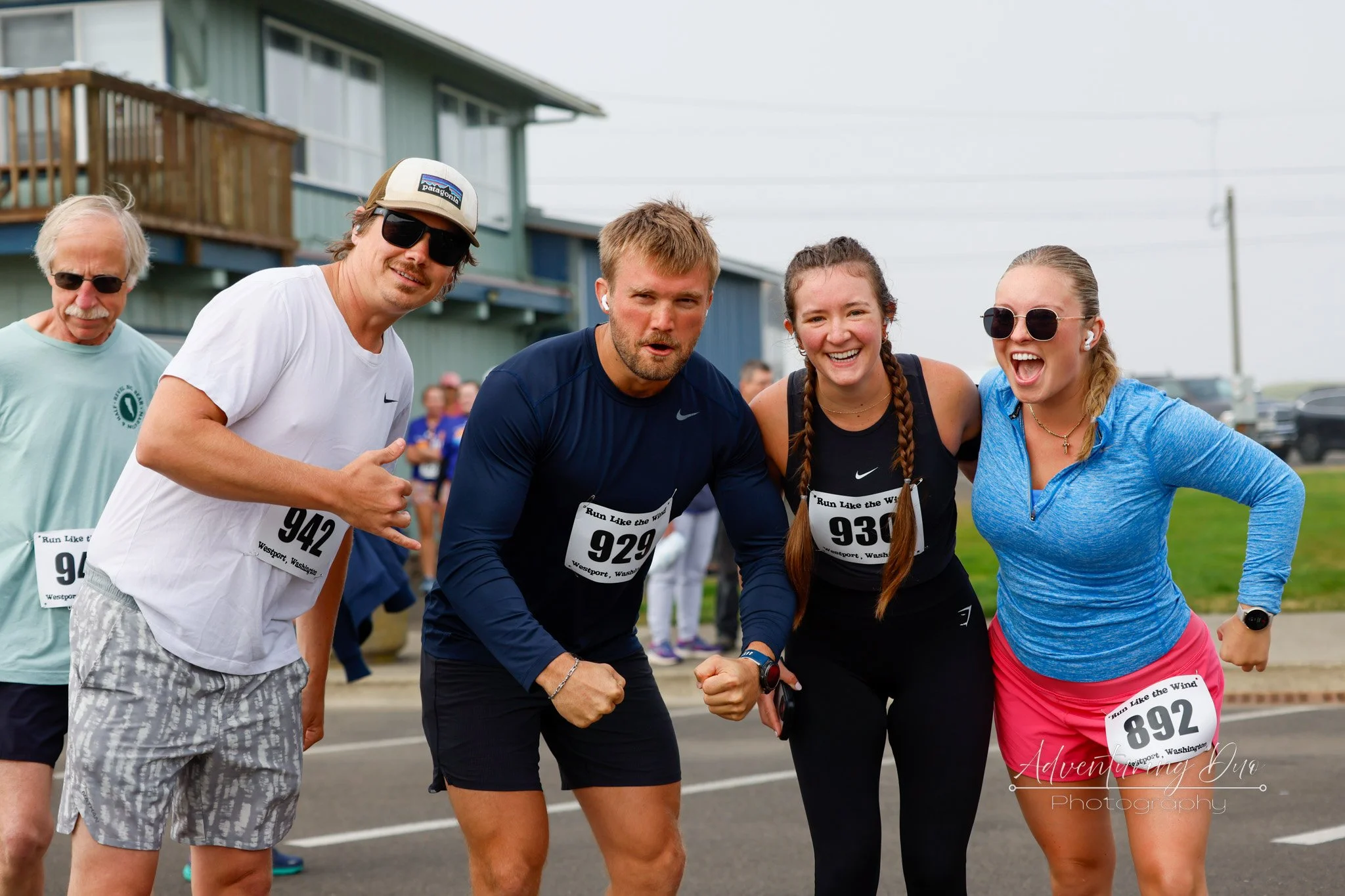 group of 4 photo after finishing their races- celebrating. Westport, Washington