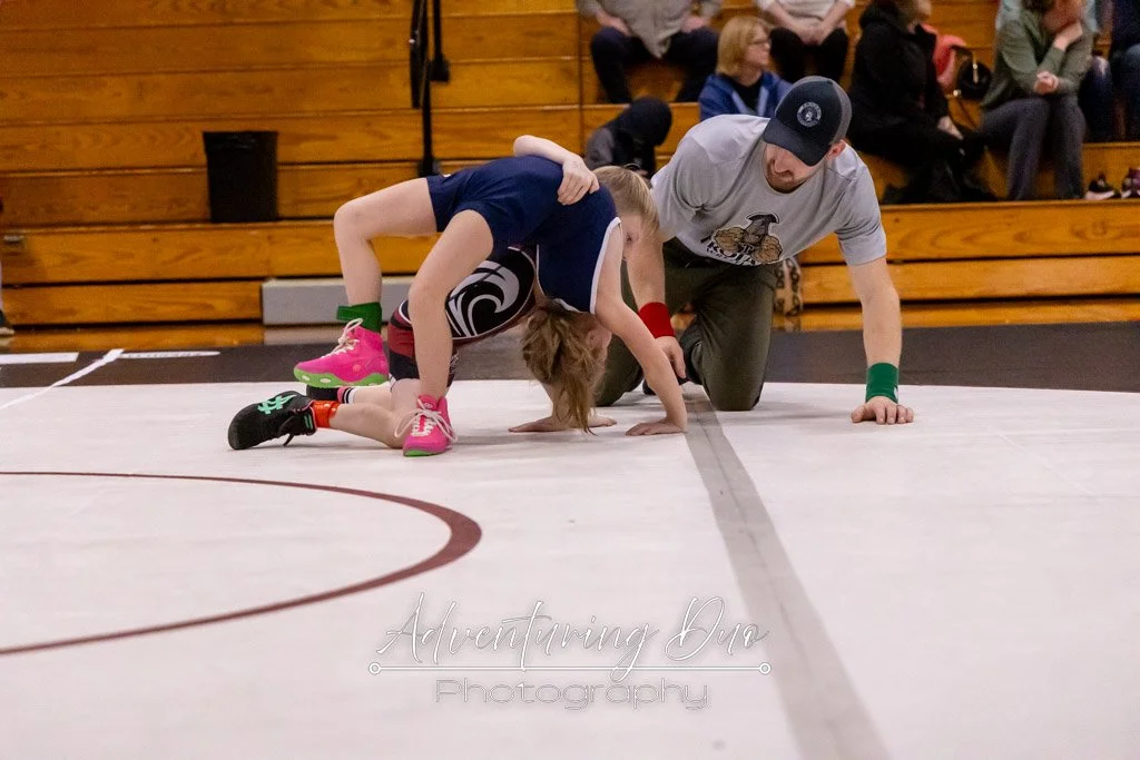 two youth wrestlers mid action. Westport, Washington