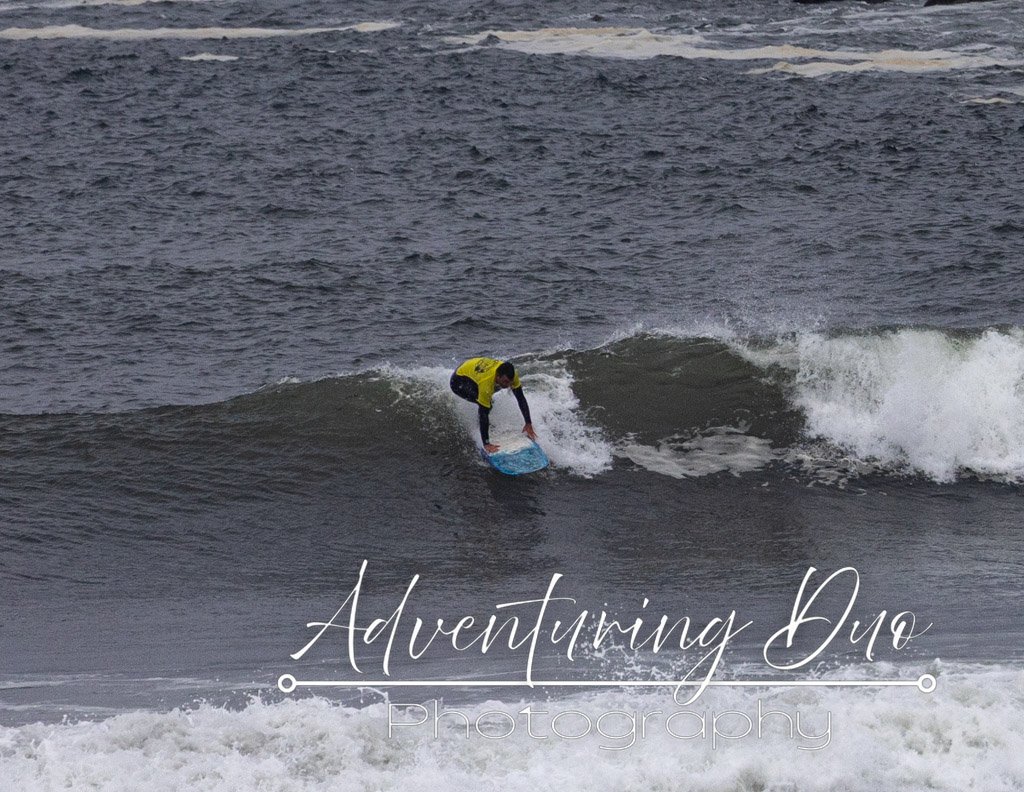 male surfer catching some waves in Westport, Washington at the Westport Longboard Classic 2025.