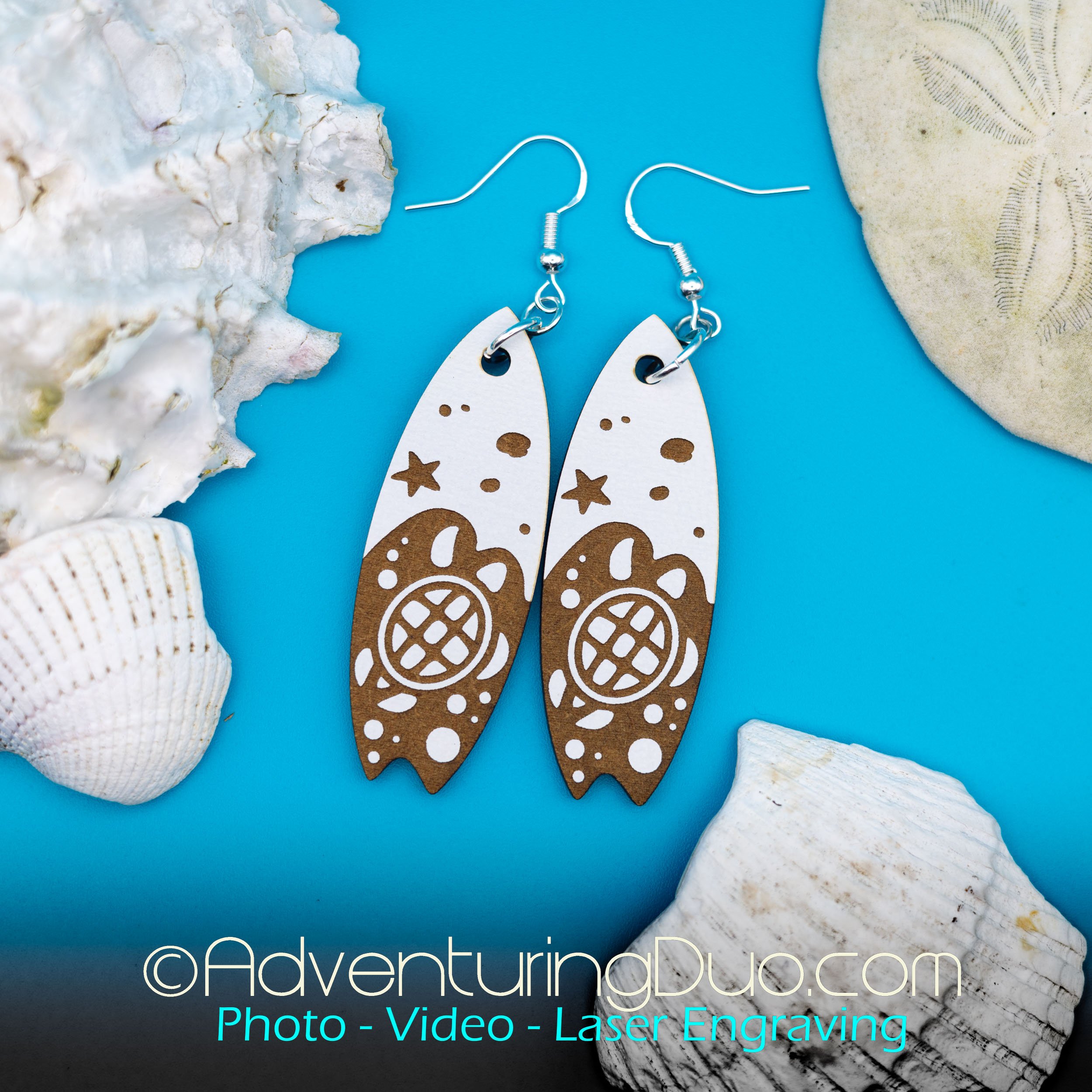Cosmic Sea Turtle Surfboard Earrings
