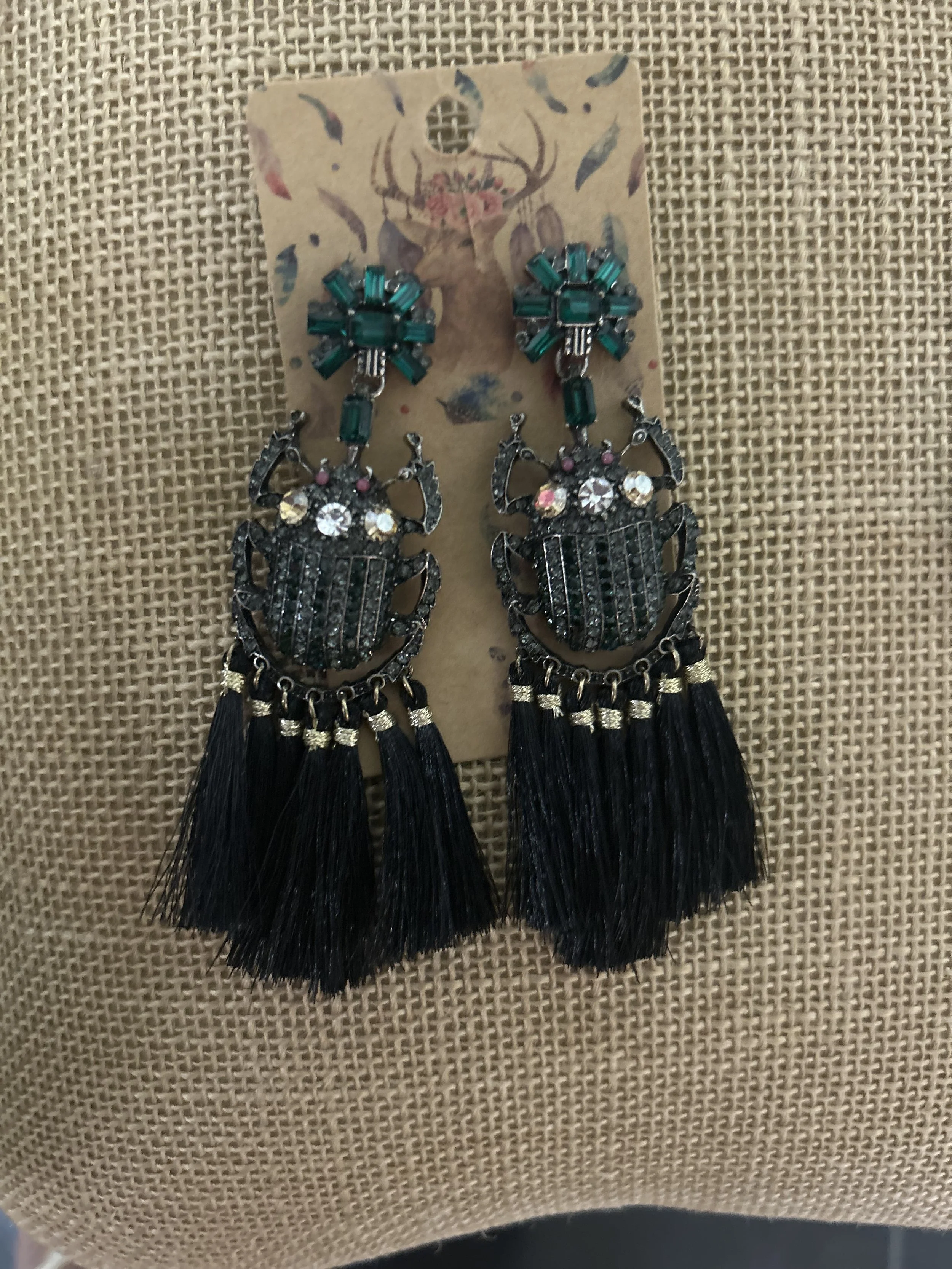 Black and green earrings