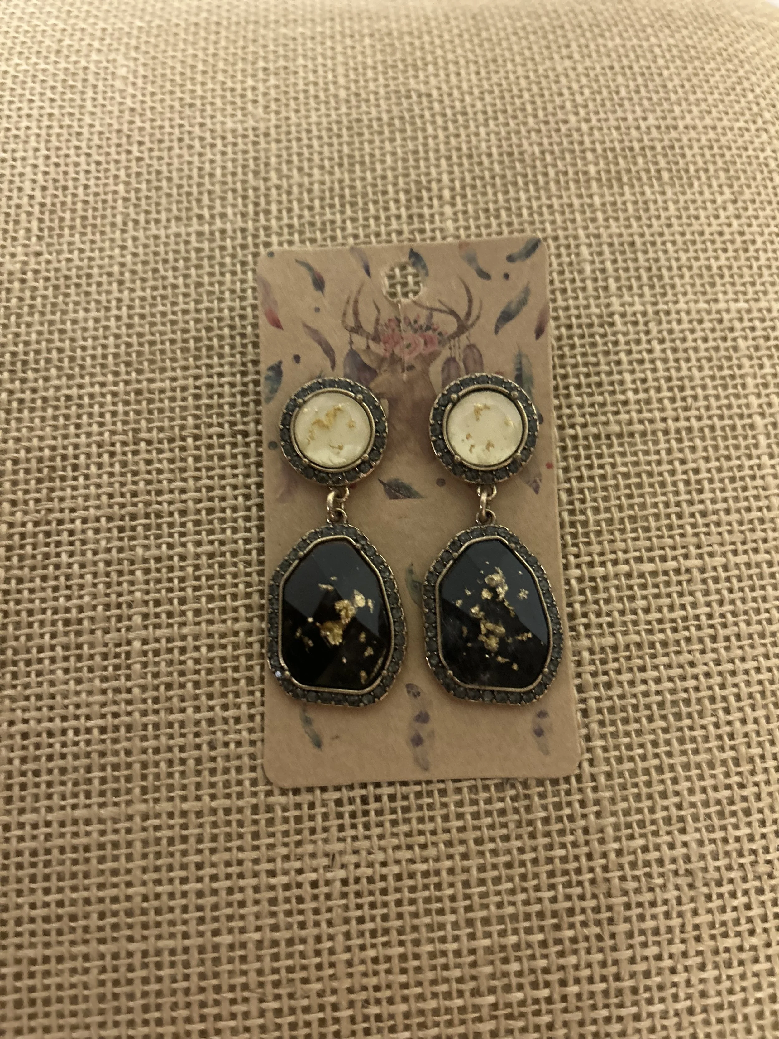 Black & yellow tone stone earrings