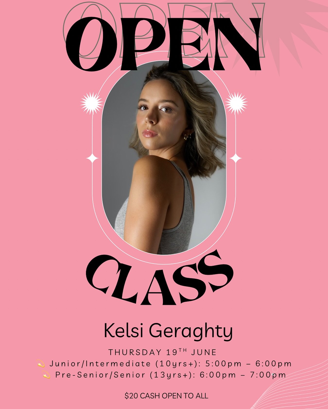 ✨ OPEN WORKSHOP ✨

We&rsquo;re so excited to welcome guest choreographer Kelsi Geraghty into the studio for a special night of workshops!

🗓 Thursday 18th June
💵 $20 cash on the night
 (CAPA Jnr Jazz, inter Jazz, pre-senior/contemp contemp non char