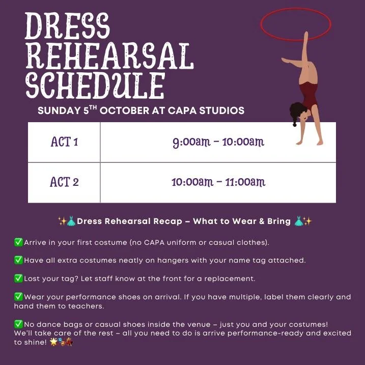 🎉🌟 We are SO EXCITED &mdash; Petite Concert Dress Rehearsal is THIS SUNDAY 5th October! 🌟🎉

Our amazing little performers are about to bring their magic to the stage and we can&rsquo;t wait to see them shine! 🎭💃✨

📋 Swipe to see:
✅ What act yo