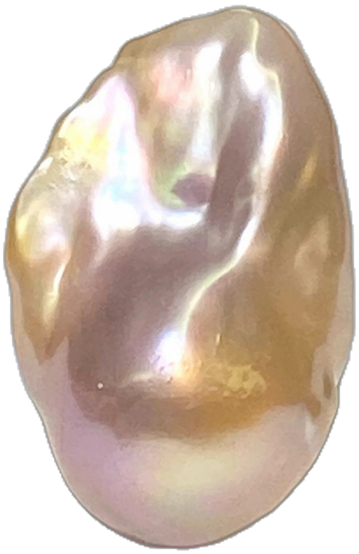 Close-up of a shiny, iridescent pearl with a metallic surface and smooth texture.