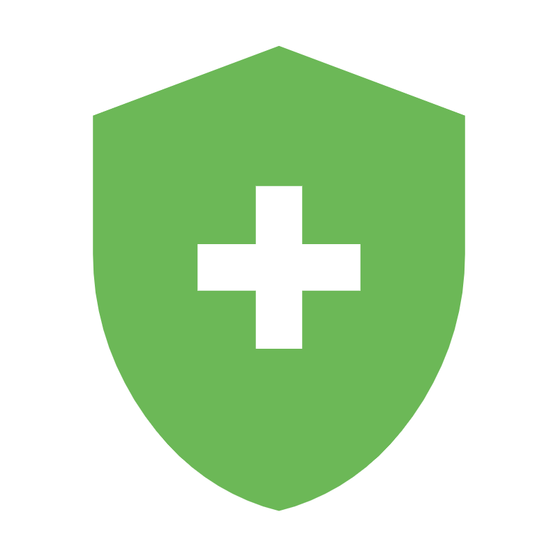 A green shield with a black cross in the center.