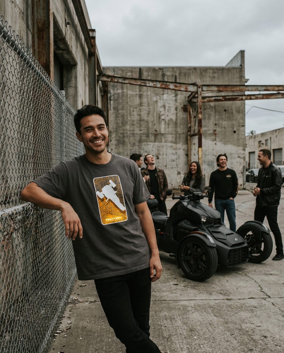"Industrial warehouse district, model leaning on metal fence wearing @City_GOLD , raw concrete textu.png
