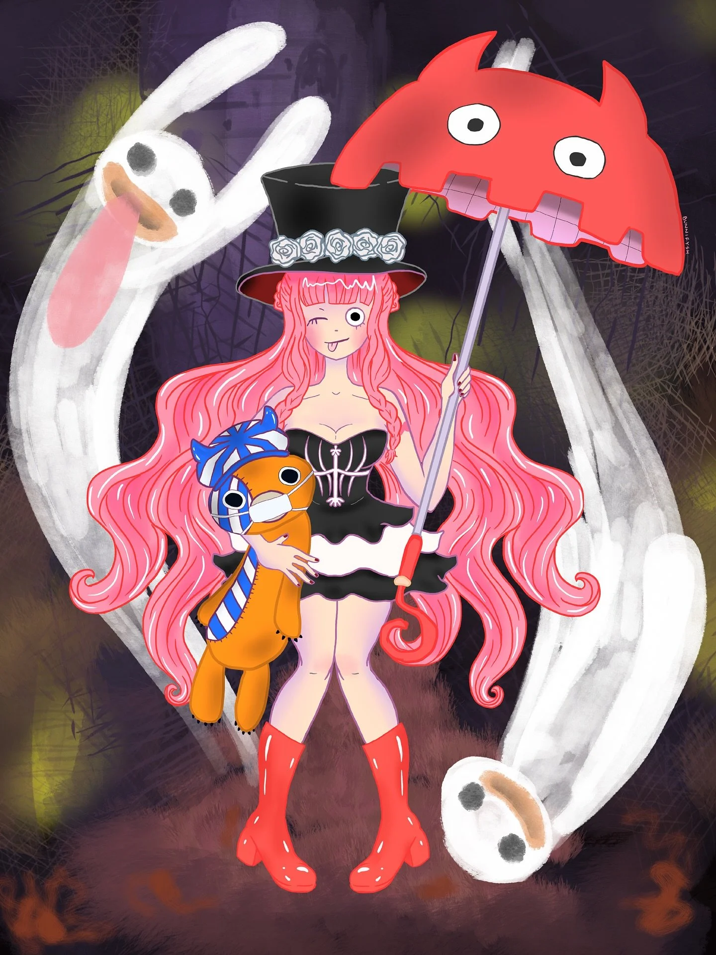 perona the ghost princess for the first of october👻

it all started with a sketch in AUGUST and it took me until end of last week to finish. SO much self doubt and sabotage just telling myself it should be better or it should be more this and instea