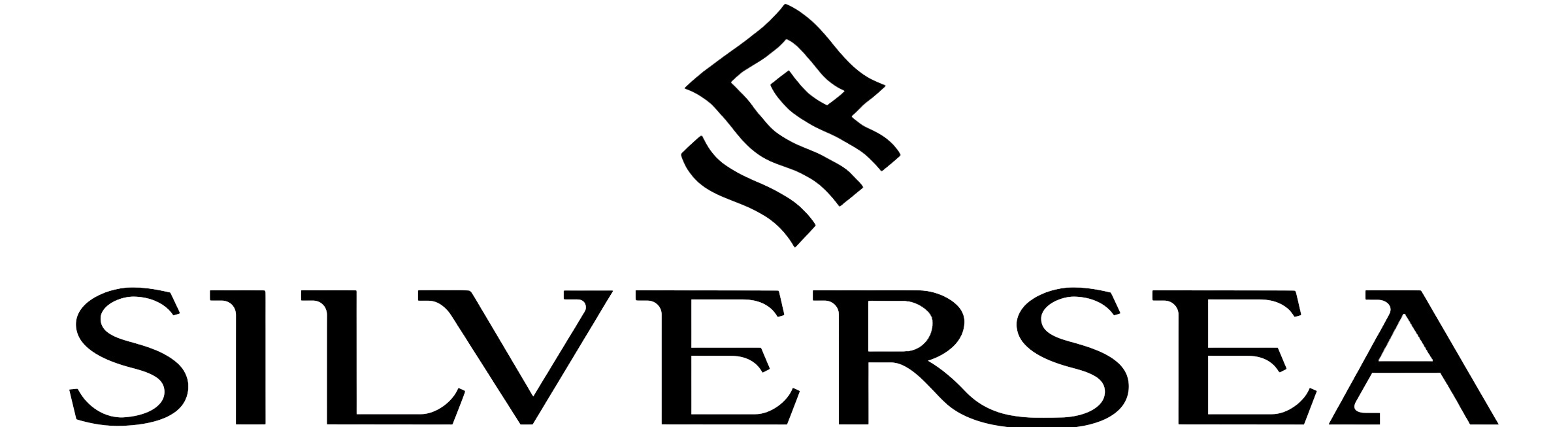 Black logo with the word 'SILVERSEA' in stylized uppercase letters and a geometric design above the text.