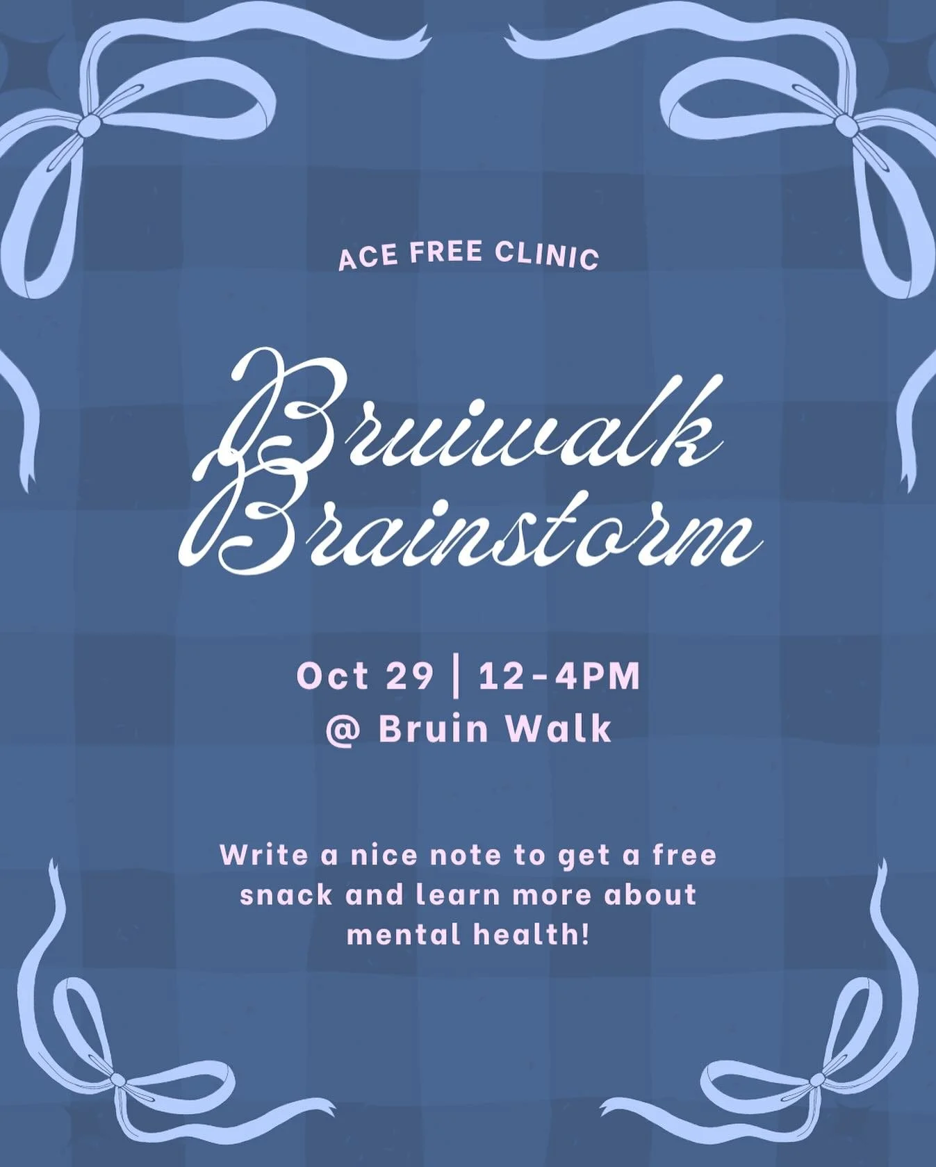 Come check out our mental health committee tomorrow for this week&rsquo;s Bruinwalk event! Earn a free snack and learn more about mental health! 🧠💛