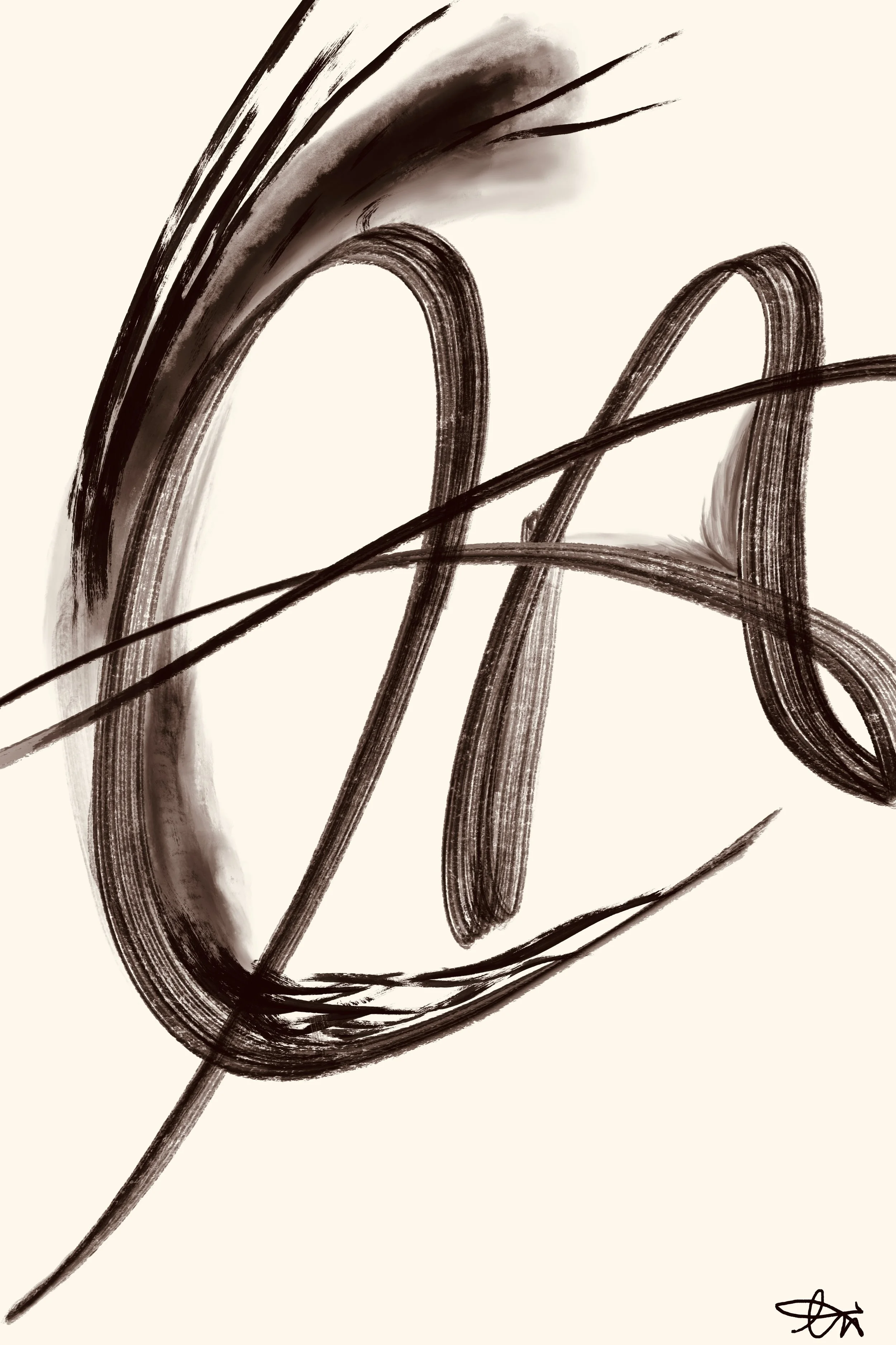 Digital painting of a signature with thick black expressive lines.