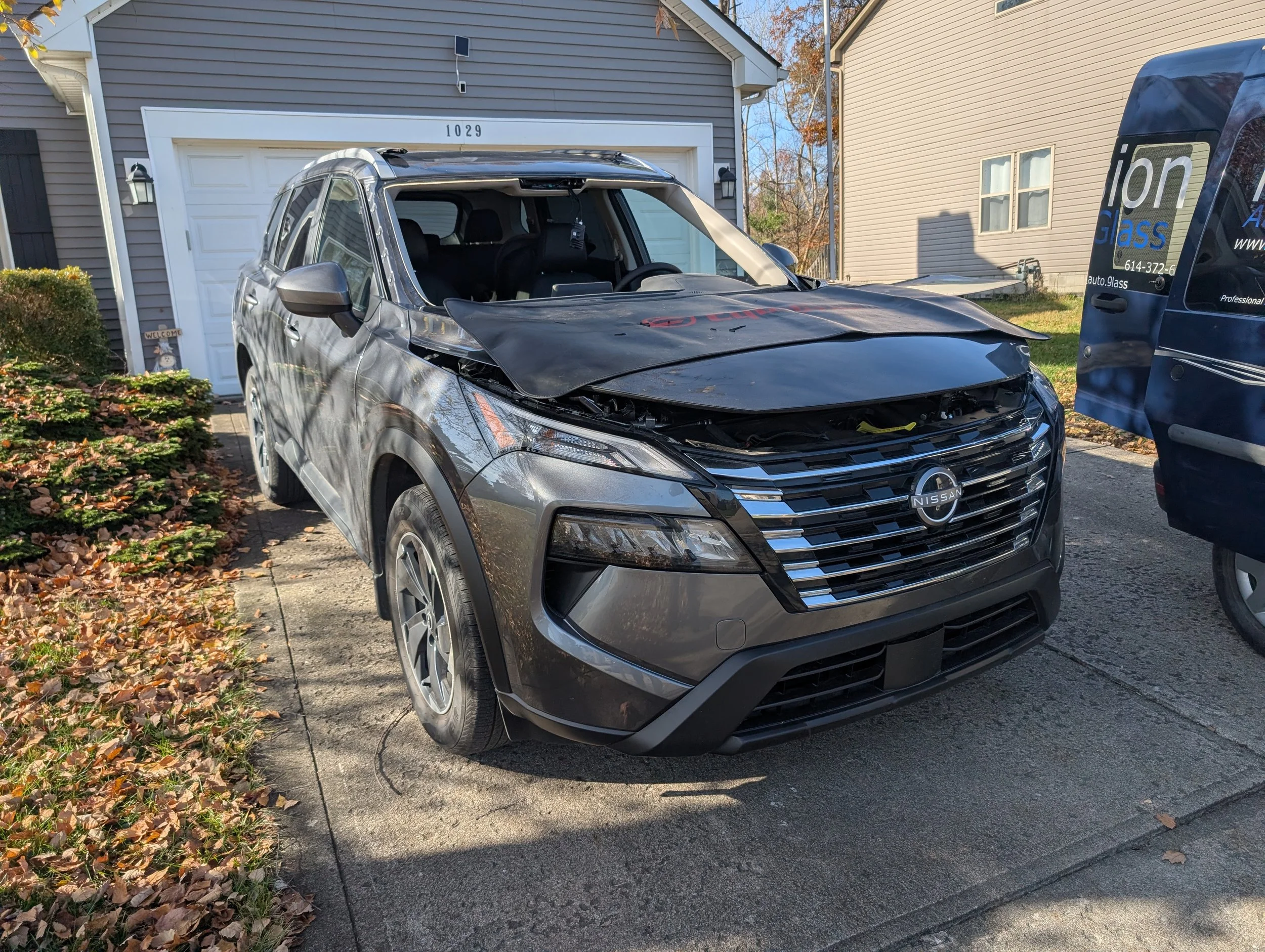 A 25 Nissan Rogue with it windshield removed