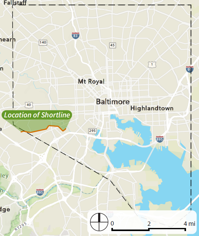 Map of Baltimore, locating Shortline Location