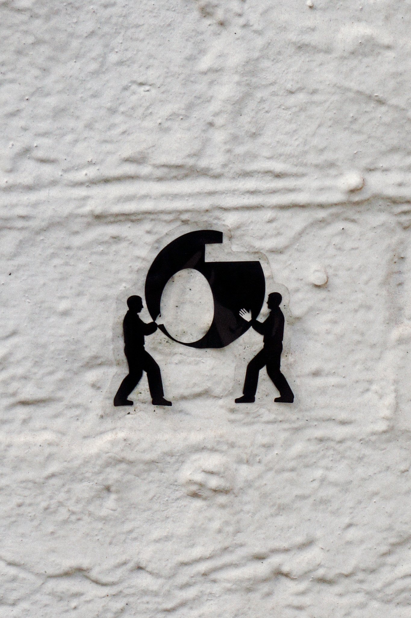 Two black silhouette figures hold a large number six between them, with a small hand image on one side and a small hand image on the other, against a textured light-colored background.