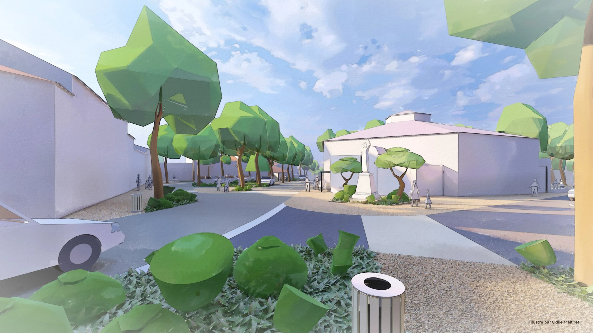 Perspective en rendu Lowpoly pour l'aménagement d'un espace public