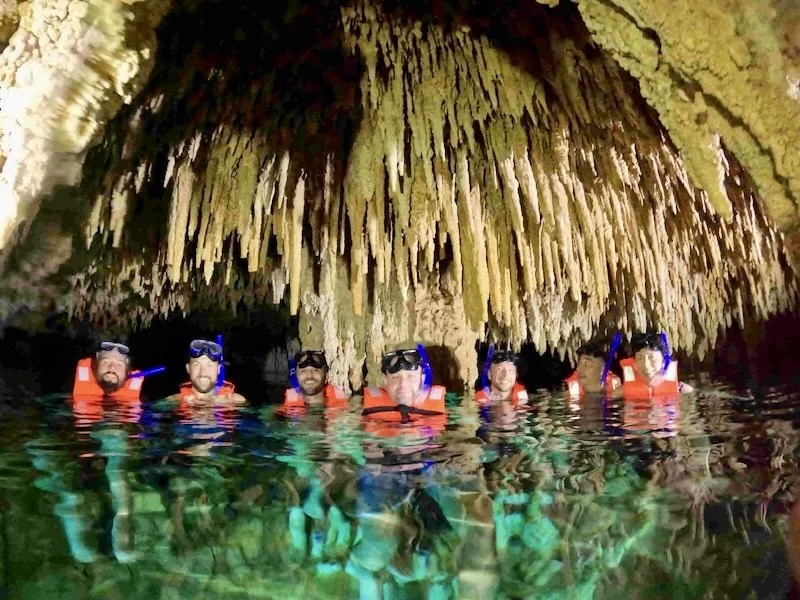 family snorkeling in cenote nohoch tulum tour mexico mexidivers