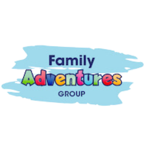 Colorful logo reading 'Family Adventures Group' with playful, multicolored text and a blue background.