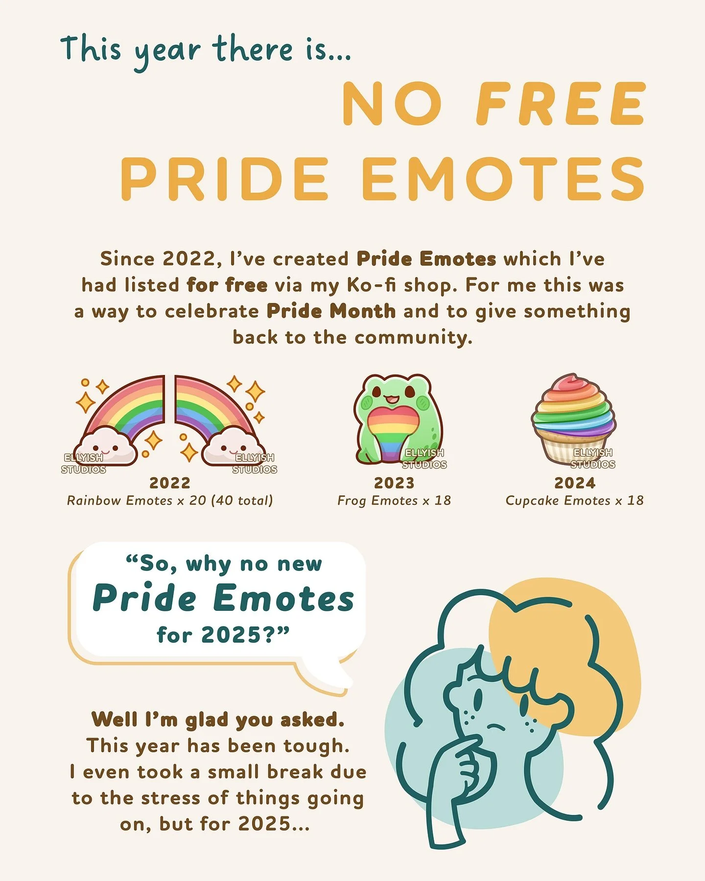 So this year there&rsquo;s no free Pride emotes&hellip;

A lot of bad things have happened this year, I even had to take a break which isn&rsquo;t ideal when you freelance. 

But this year I created my first Pride Overlays!!! These are a great decora