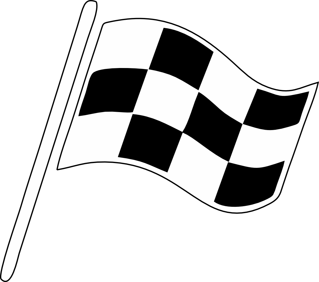 Black and white checkered racing flag waving.