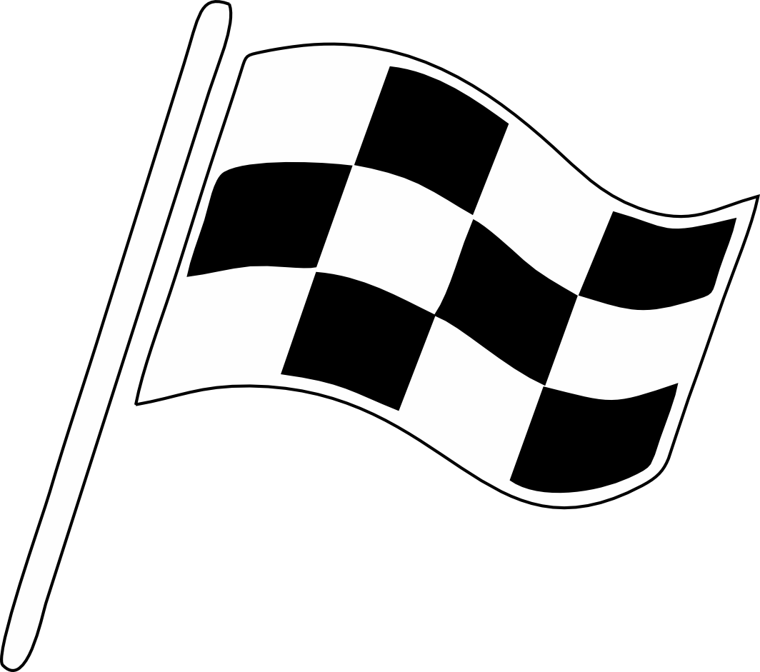 Black and white checkered racing flag waving.