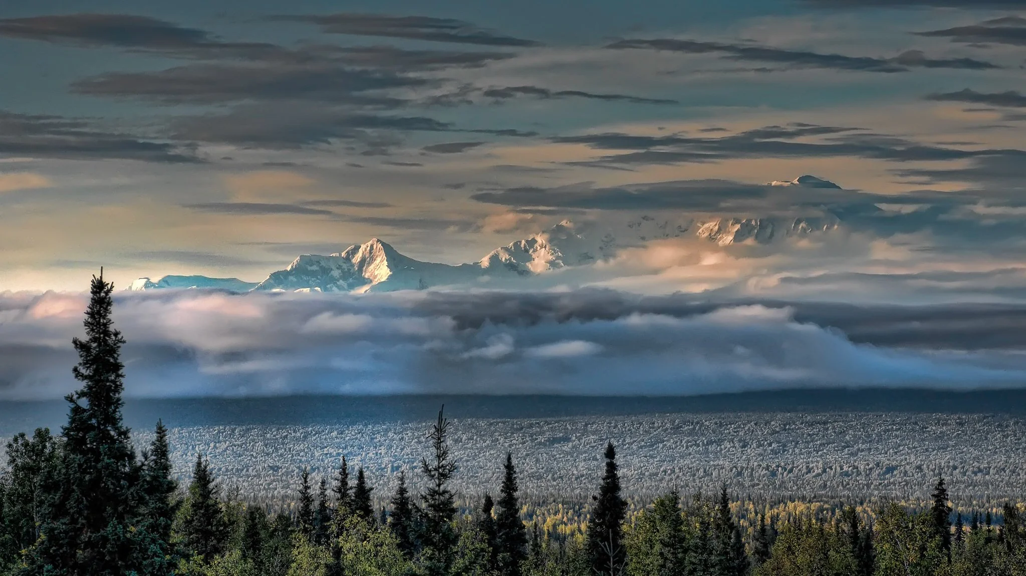 Sunset Over Mount Foraker from Lake Marie Lodge, Alaska