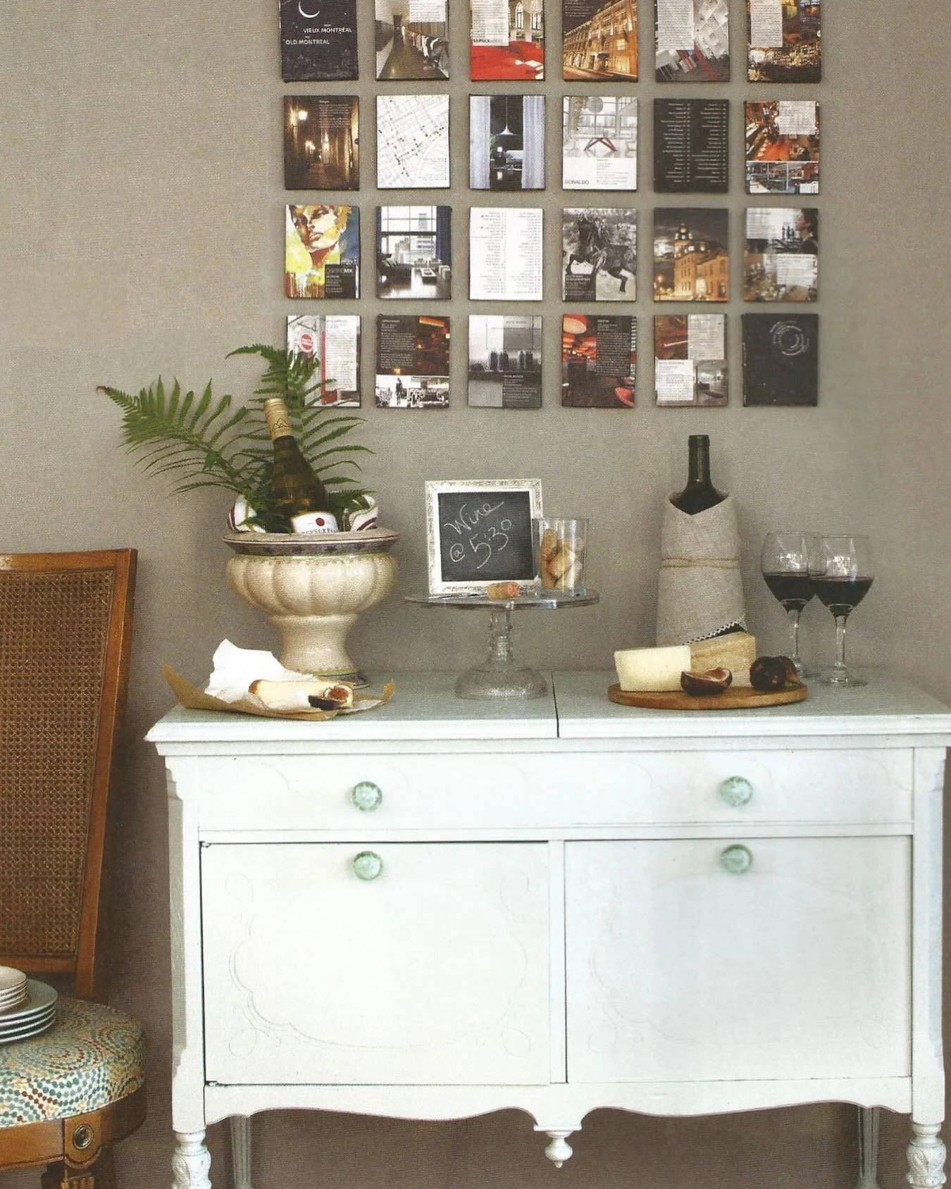 A memorable moment created with pages from a free booklet picked up on a visit to Old Town Montreal. #memorablemoments #designfromtravel #dlninteriors #focalpoint #unexpectedart
