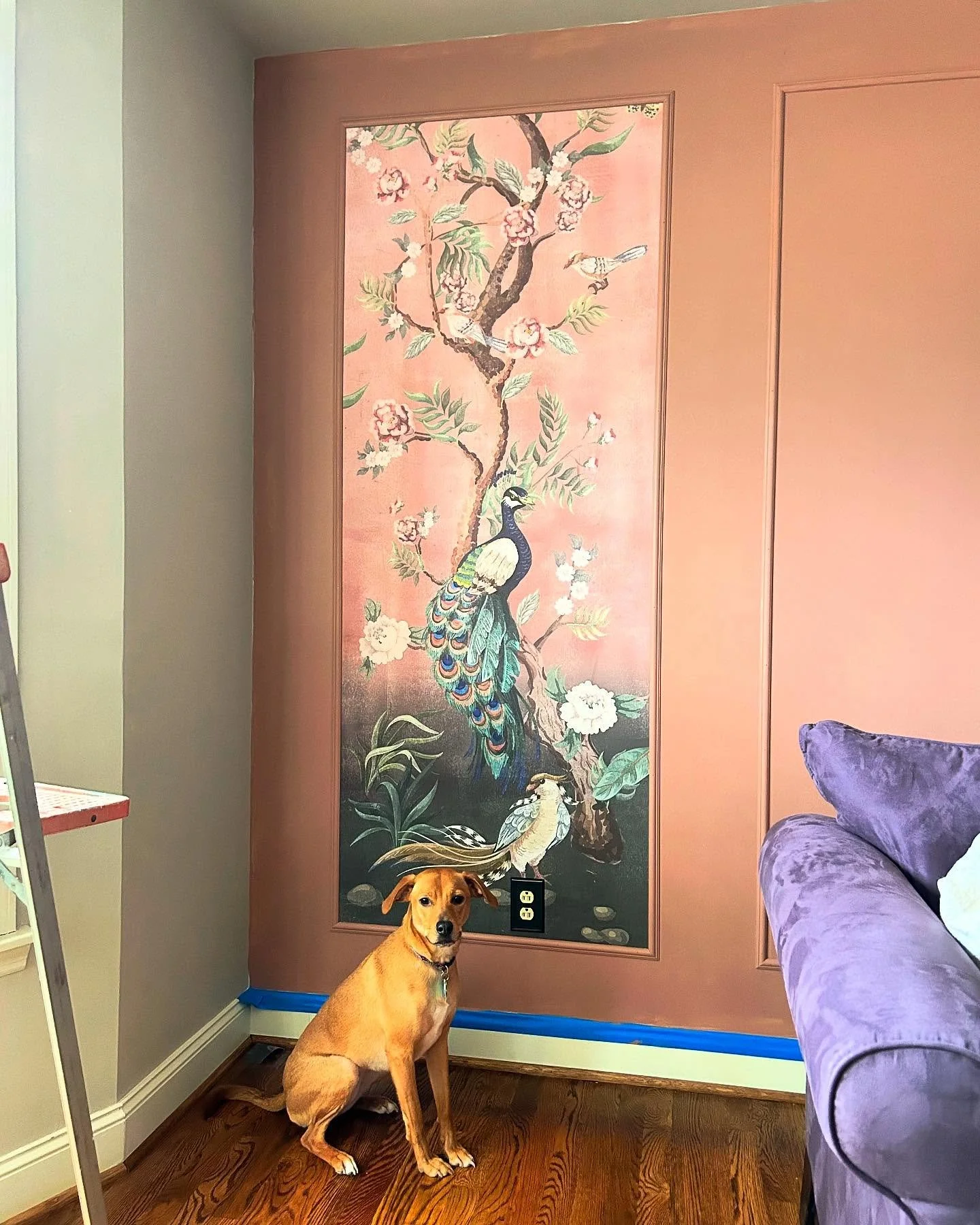 This project is still in the works but Ginger Rogers was so excited about this one section that she had me take her picture beside it. #designdog #memorablemoment #roomdesign #champaignroom