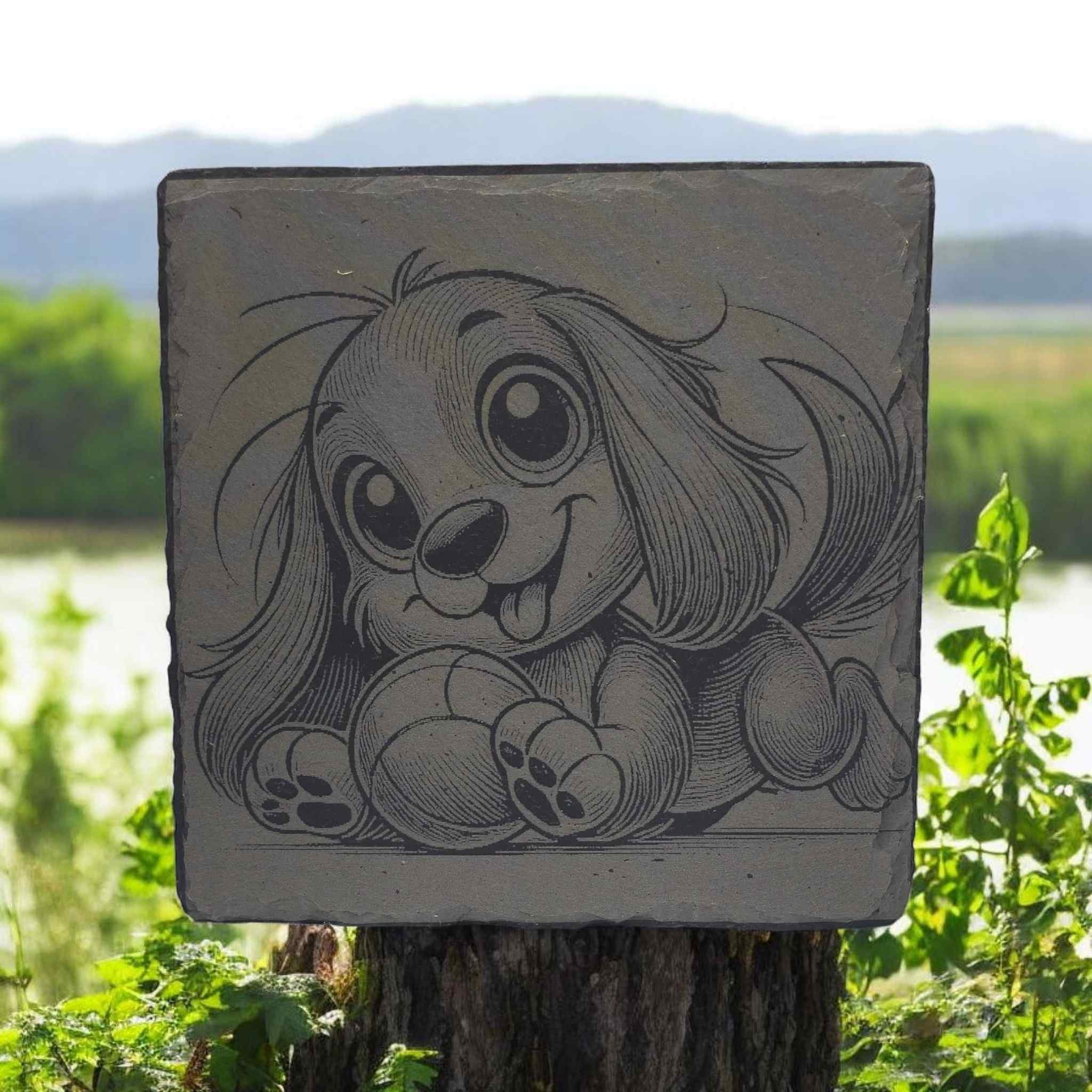 Fully Engraved Slate Coaster - Dog with a Ball