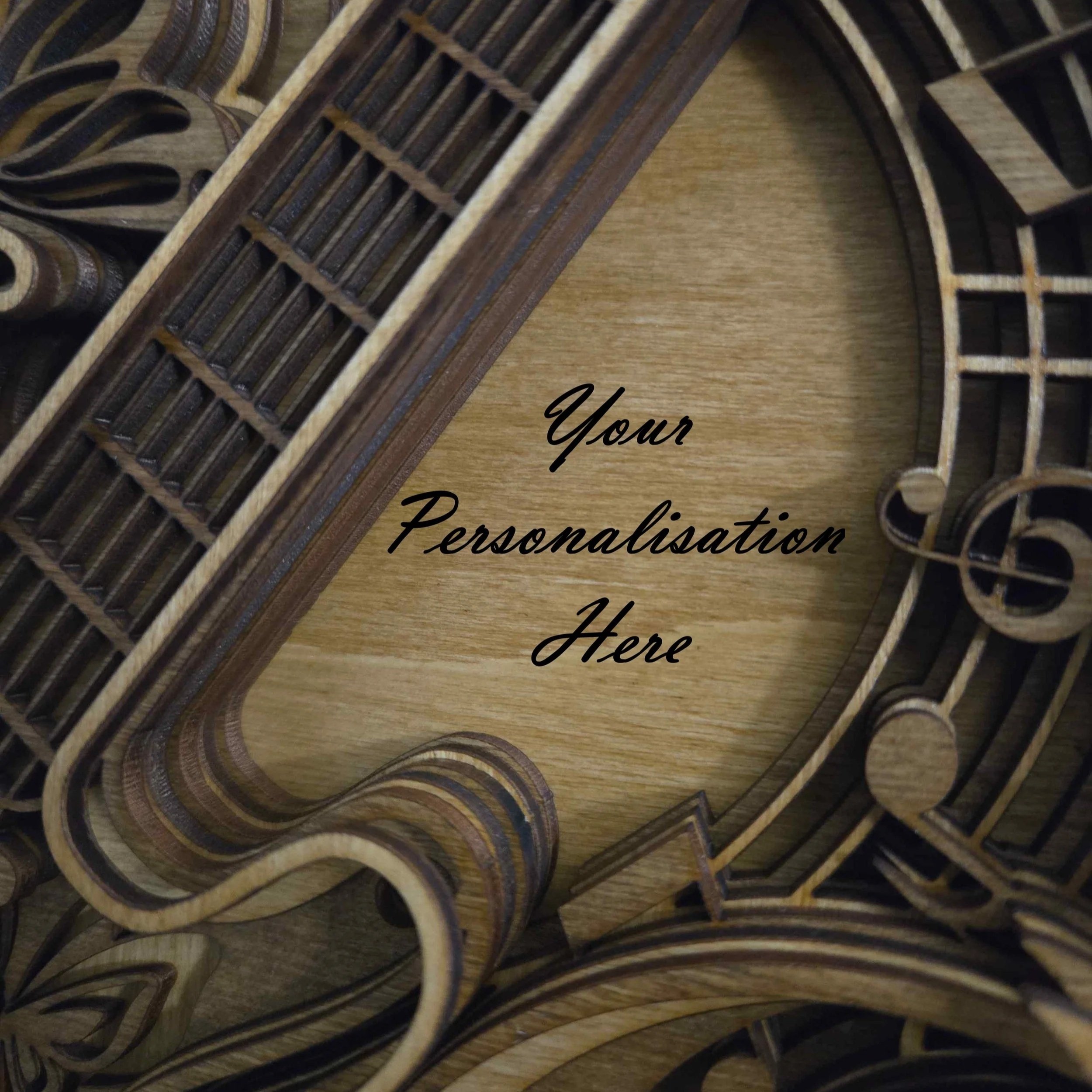 Personalised 7-layered 3D wooden guitar wall art—Hand-stained in our UK studio.