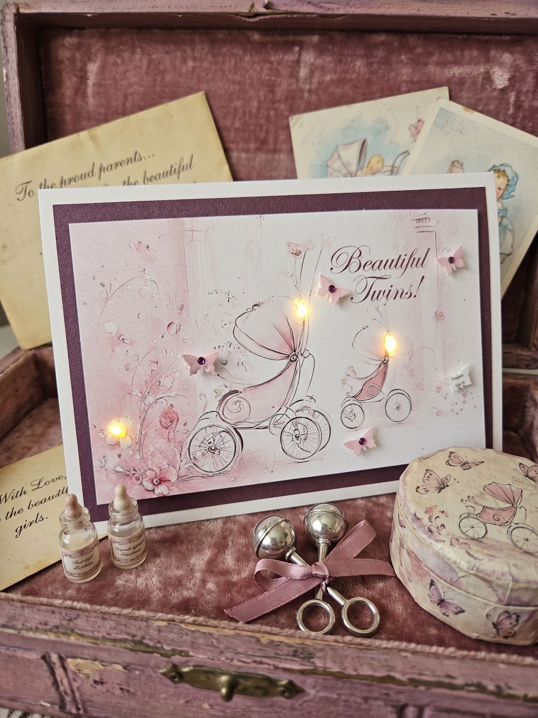 Handmade pink twin baby card with LED lights.jpg