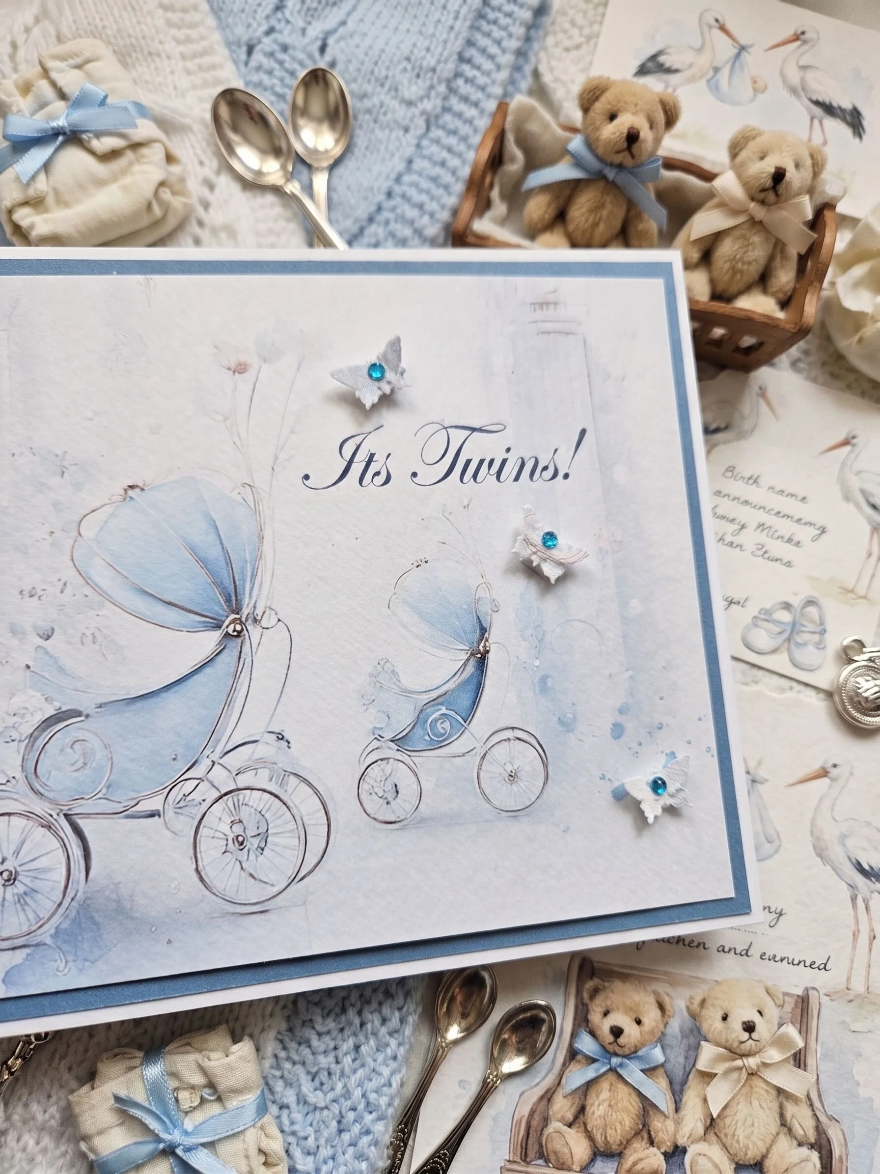 Handmade twin boys card with mini teddy bears.jpg
